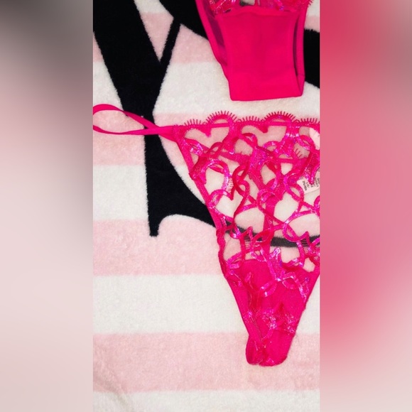VS Nylon G-string Thong Hearts Love Lurex Upper Mesh Very Sexy Collection Pink L - Picture 2 of 3